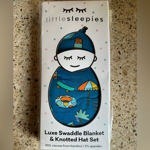 Little Sleepies Blue Swaddle Blanket & Knotted Hat Set